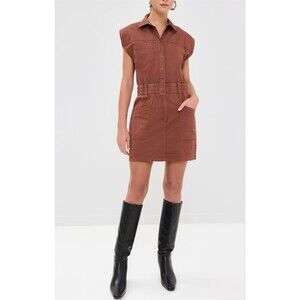 Pistola Rosie Utility Shirt Dress Womens Size M Praline Brown Sleeveless Mini